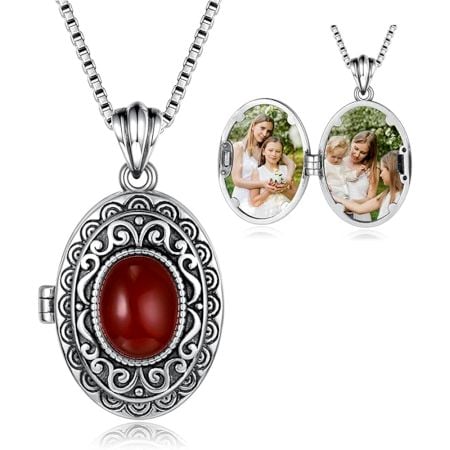 Handcrafted 925 Silver Stone Oval Picture Necklace